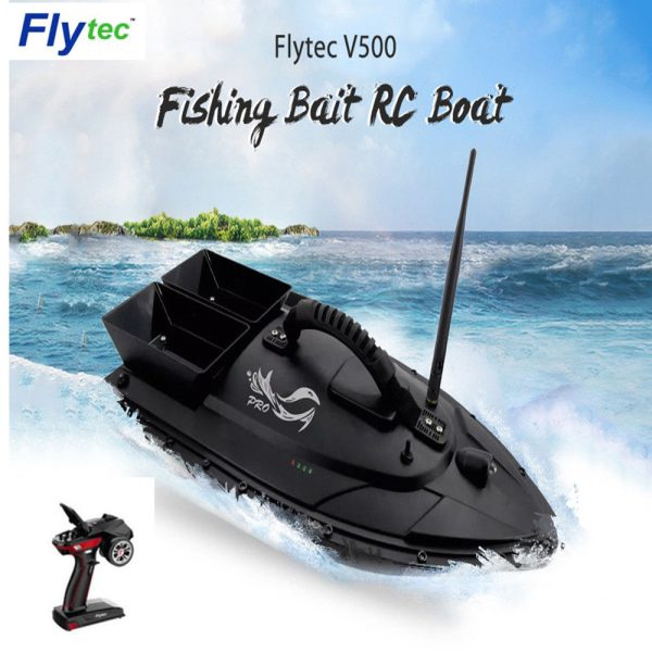 Portable Flytec V500 RC Boat Toy Fishing Bait 500m Remote Fish Finder Double Motor 5.4km h RC Ship with Transmitter Blue Light For Sale