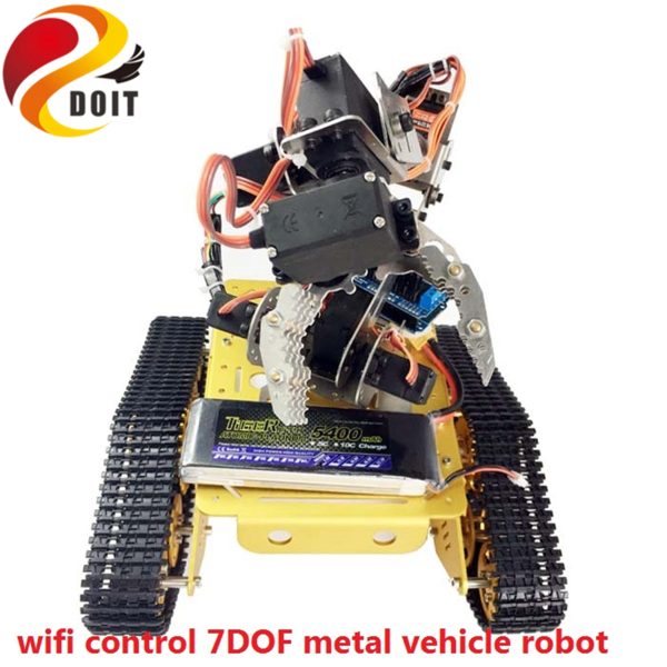 WIFI Control 7DOF Metal Vehicle Robot 7-Axis Robotic Arm with Gripper+T300 Smart Tank Chassis Kit Motors Servos Educational DIY Hot on Sale