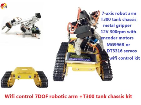 WIFI Control 7DOF Metal Vehicle Robot 7-Axis Robotic Arm with Gripper+T300 Smart Tank Chassis Kit Motors Servos Educational DIY Hot on Sale