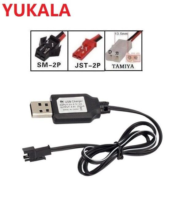 YUKALA 3.6V 4.8V 6.0V 7.2V 9.6V Ni-CD Ni-MH rechargeable battery USB charger USB charging cable with SM JST TAMIYA Plug 2pcs Online Hot Sale