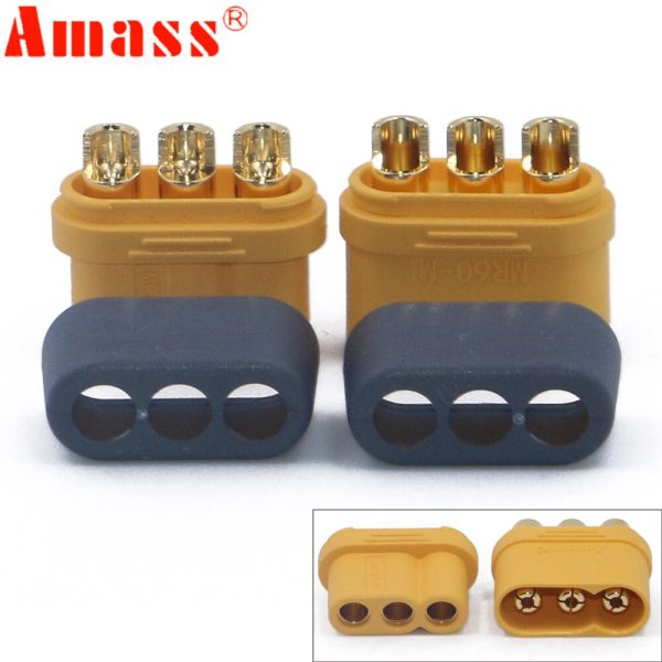 10 x Amass MR60 Plug w Protector Cover 3.5mm 3 core Connector T plug Interface Connector Sheathed for RC Model (5 Pair ) Supply