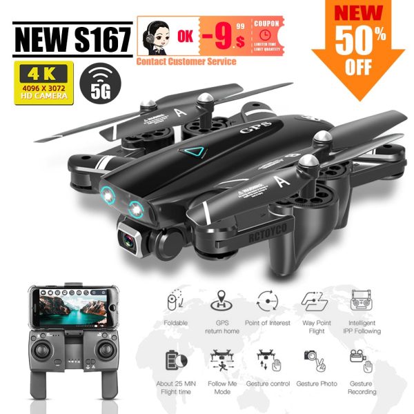 S167 GPS quadcopter drone 4k dron with camera toys rc helicopter profissional quadrocopter FPV toy racing VS S20 SG907 X8 ex4 For Sale