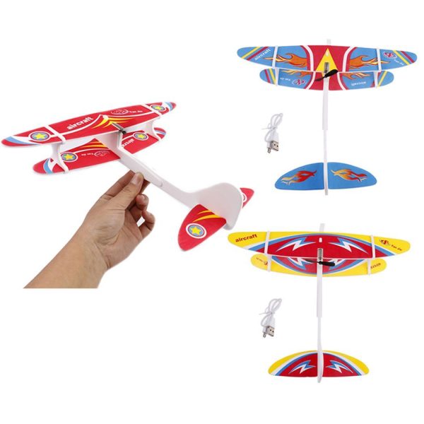 DIY Foam Rubber bands biplane Inertial Glider Aircraft Illuminate LED light rc biplane model toy biplane airplane usb charging on Sale