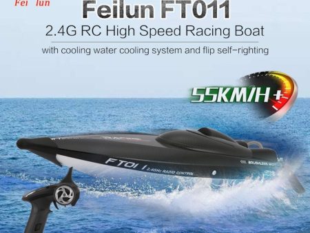 Feilun RC BoatFT011 2.4G 2CH 55km h 65cm High Speed Racing Boat Ship Speedboat with Water Cooling System Flipped Brushless Motor Online Hot Sale