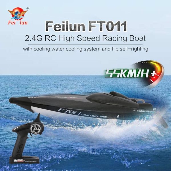 Feilun RC BoatFT011 2.4G 2CH 55km h 65cm High Speed Racing Boat Ship Speedboat with Water Cooling System Flipped Brushless Motor Online Hot Sale