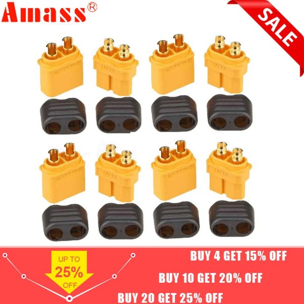 10 x Amass XT60+ Plug Connector With Sheath Housing 5 Male 5 Female (5 Pair ) on Sale