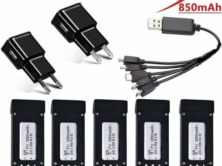 ( 5-In-1 ) 850mAh 3.7V Battery Charger Sets for E58 JY019 S168 RC Quadcopter Spare Parts 3.7v RC Drone Lipo Battery 5pcs sets Sale