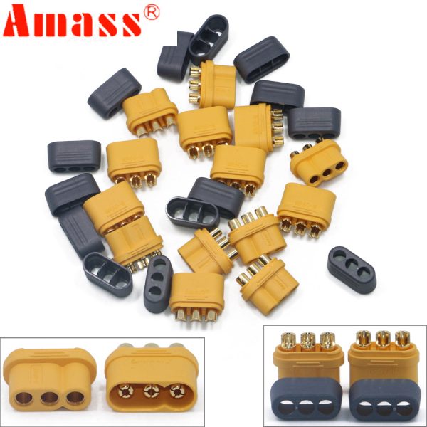 10 x Amass MR60 Plug w Protector Cover 3.5mm 3 core Connector T plug Interface Connector Sheathed for RC Model (5 Pair ) Supply