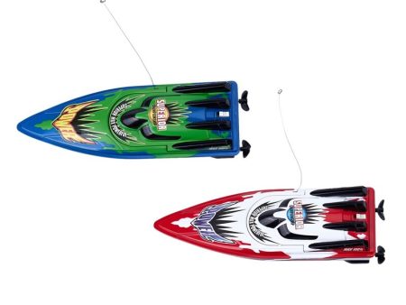 2 Pcs RC Boat Radio Remote Control Twin Motor High Speed Boat RC Racing Toy Gift for Kids Eu Plug, Green & Red For Cheap