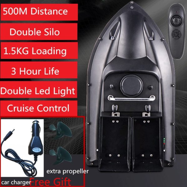 Double hopper 500M Distance Double LED Night Light RC Fishing Bait Boat Fixed speed Cruise Automatic Feed Fishing Bait Boat Toy For Sale