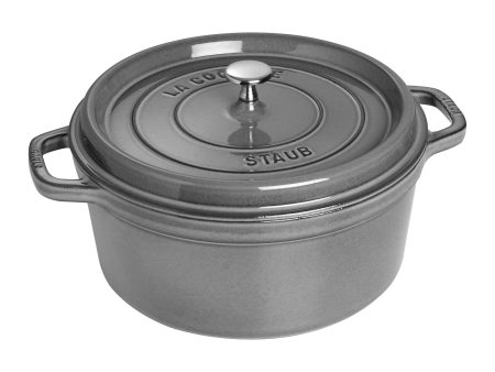 Staub Cast Iron 7-qt Round Cocotte - Graphite Grey Hot on Sale