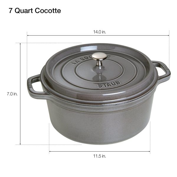 Staub Cast Iron 7-qt Round Cocotte - Graphite Grey Hot on Sale